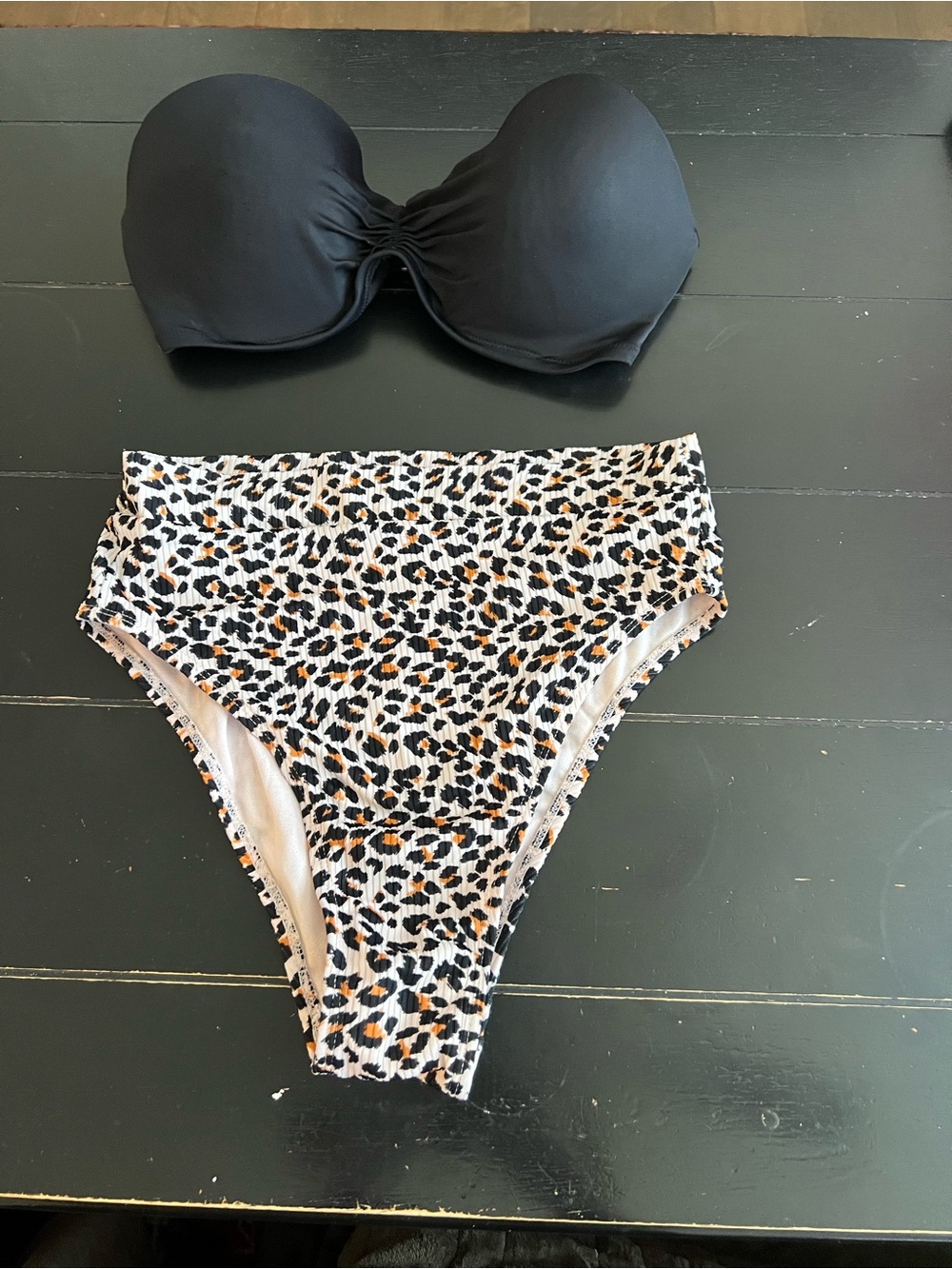 Victoria's Secret Black and Leopard Two-Piece Swim Set